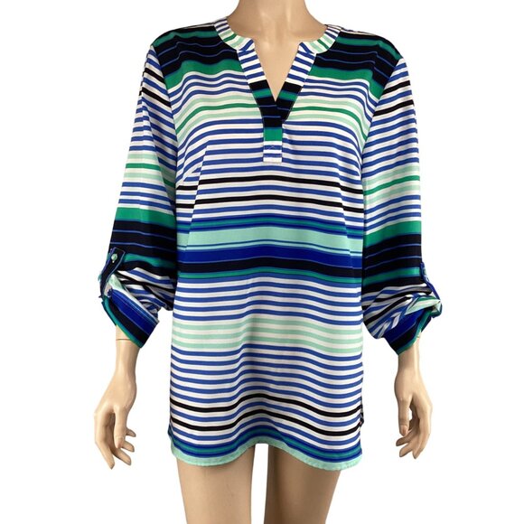 Talbots Top Blouse Size Large Womens Multi-Color Striped Long Sleeve - Picture 9 of 9